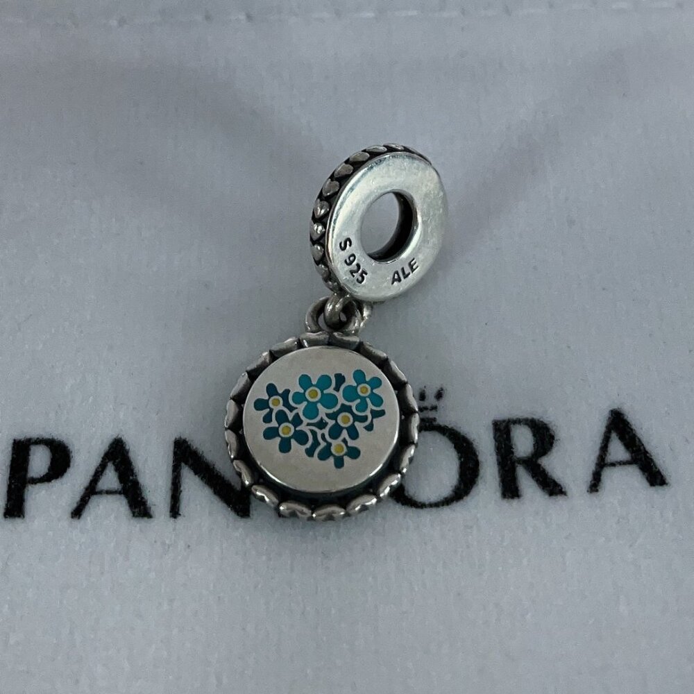 Blue Forget-Me-Not Flower Dangle Pandora Charm